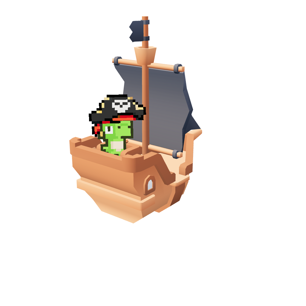 Olaf the pirate dinosaur aboard his ship